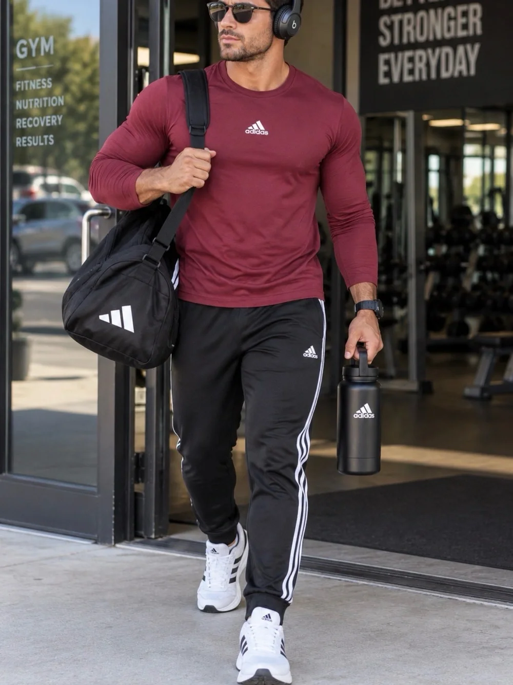 adidas Maroon Long-Sleeve Athletic Tee XL / adidas L black track pants combo